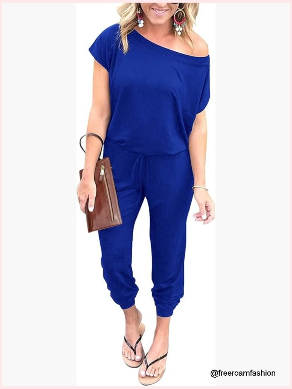 Off Shoulder Jumpsuit Romper Summer Short Sleeve Long Pants Casual Trendy